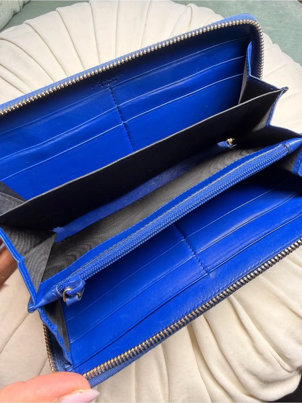 Saint Laurent Electric Blue Patent Zip-Around Wallet